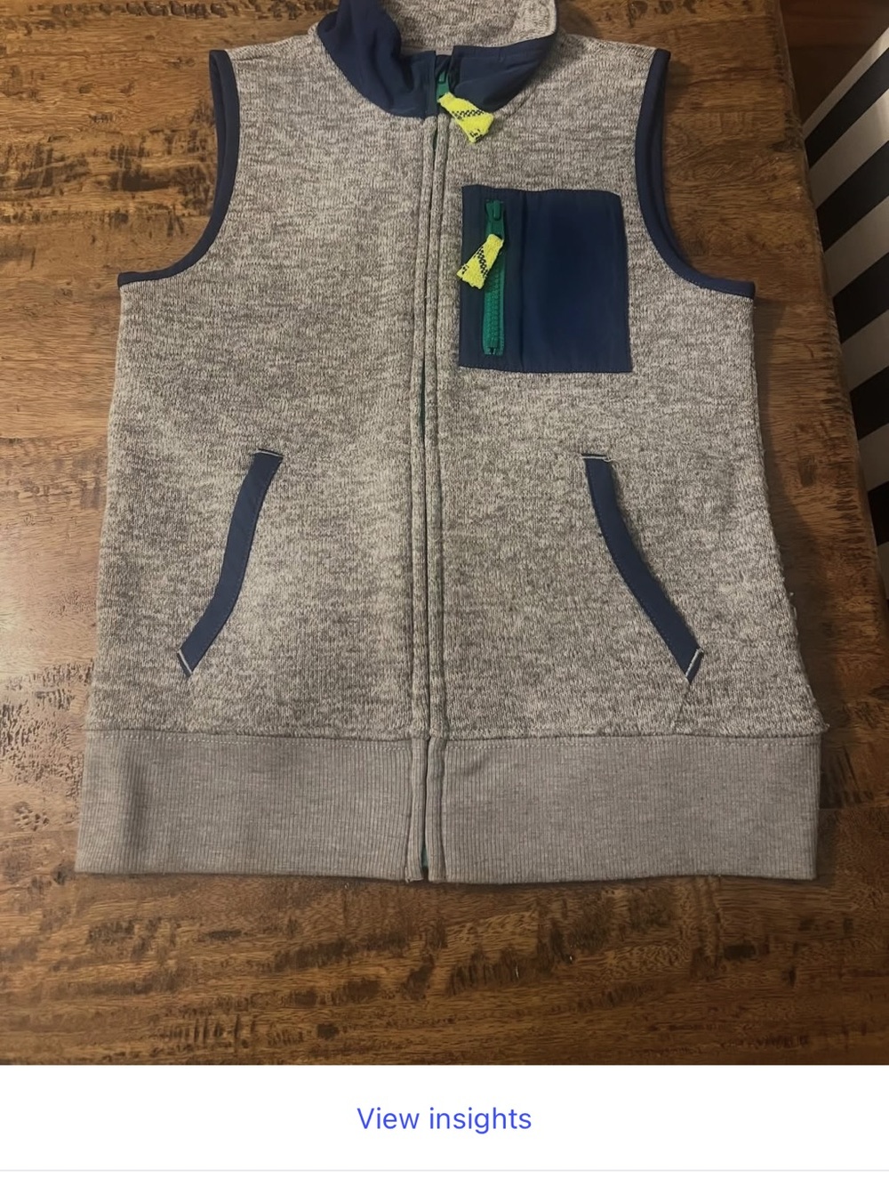 J. Crew Boys Gray Knit Vest with Navy Trim and Green Zipper Pulls